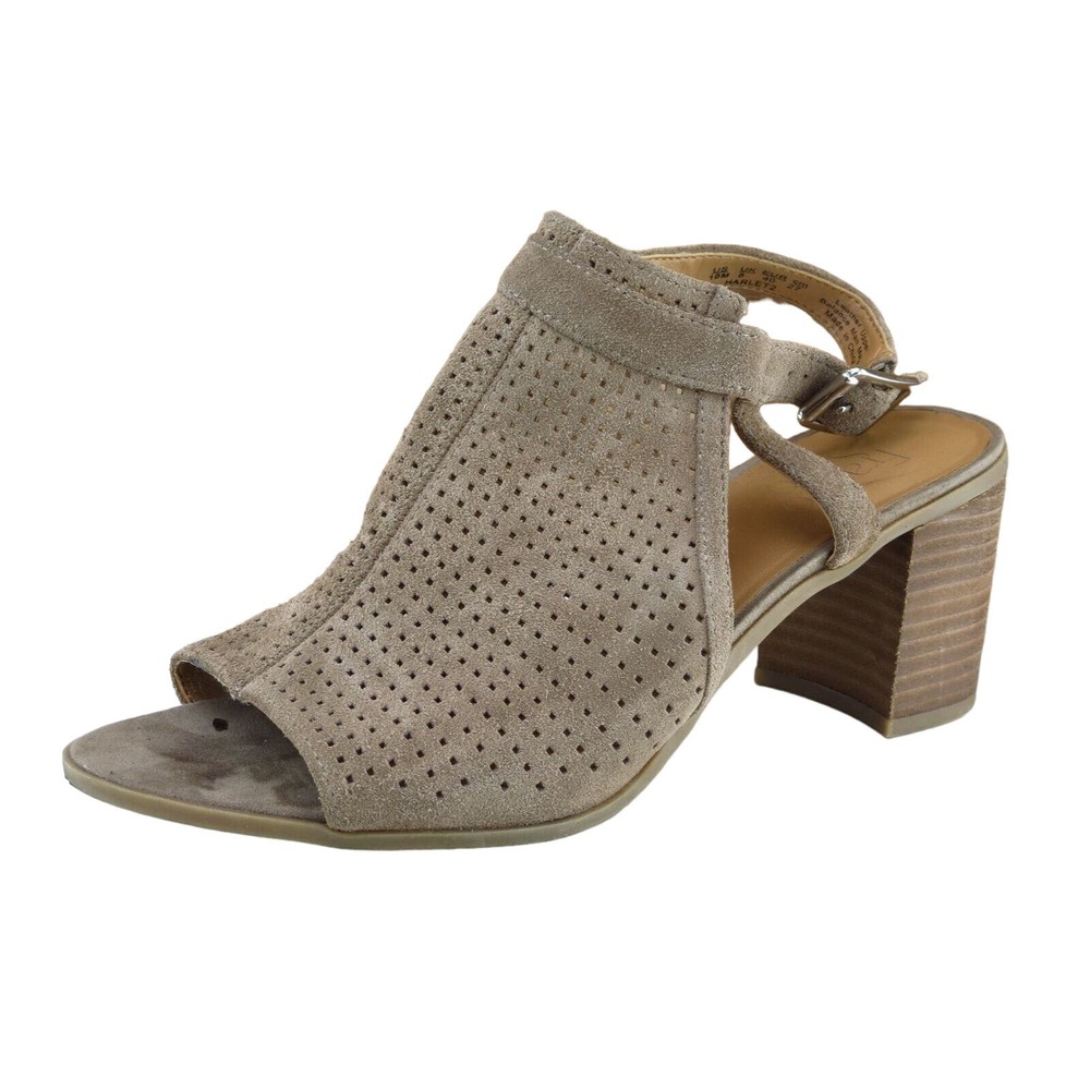 Franco Sarto Taupe Suede Perforated Block Heel Sandals